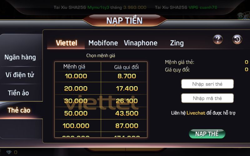 Quy trình thực hiện hướng dẫn nạp tiền chuẩn